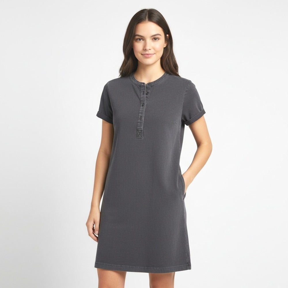 Gap Womens Grey Henley Mini Dress Short Sleeve Cotton Lyocell Pockets Small